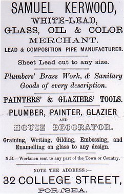 Advertisement Samuel Kerwood Glass Oil & Color Merchant Portsmouth, ca 1877. Item number 000007_00000212 at www.archivebritain.com